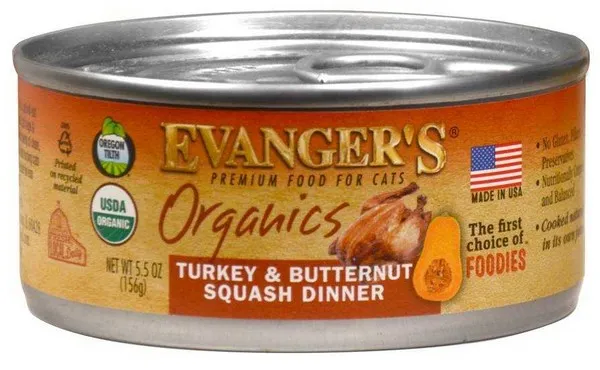 24/5.5 oz. Evanger's Organics Turkey With Butternut Squash Dinner For Cats - Treat